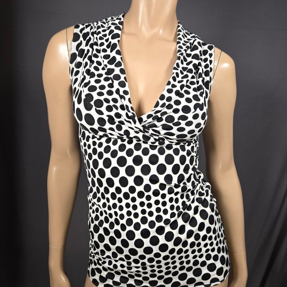 Vintage Guess Jeans Polka Dot Mesh Top Size S sleeveless V Neck White Black